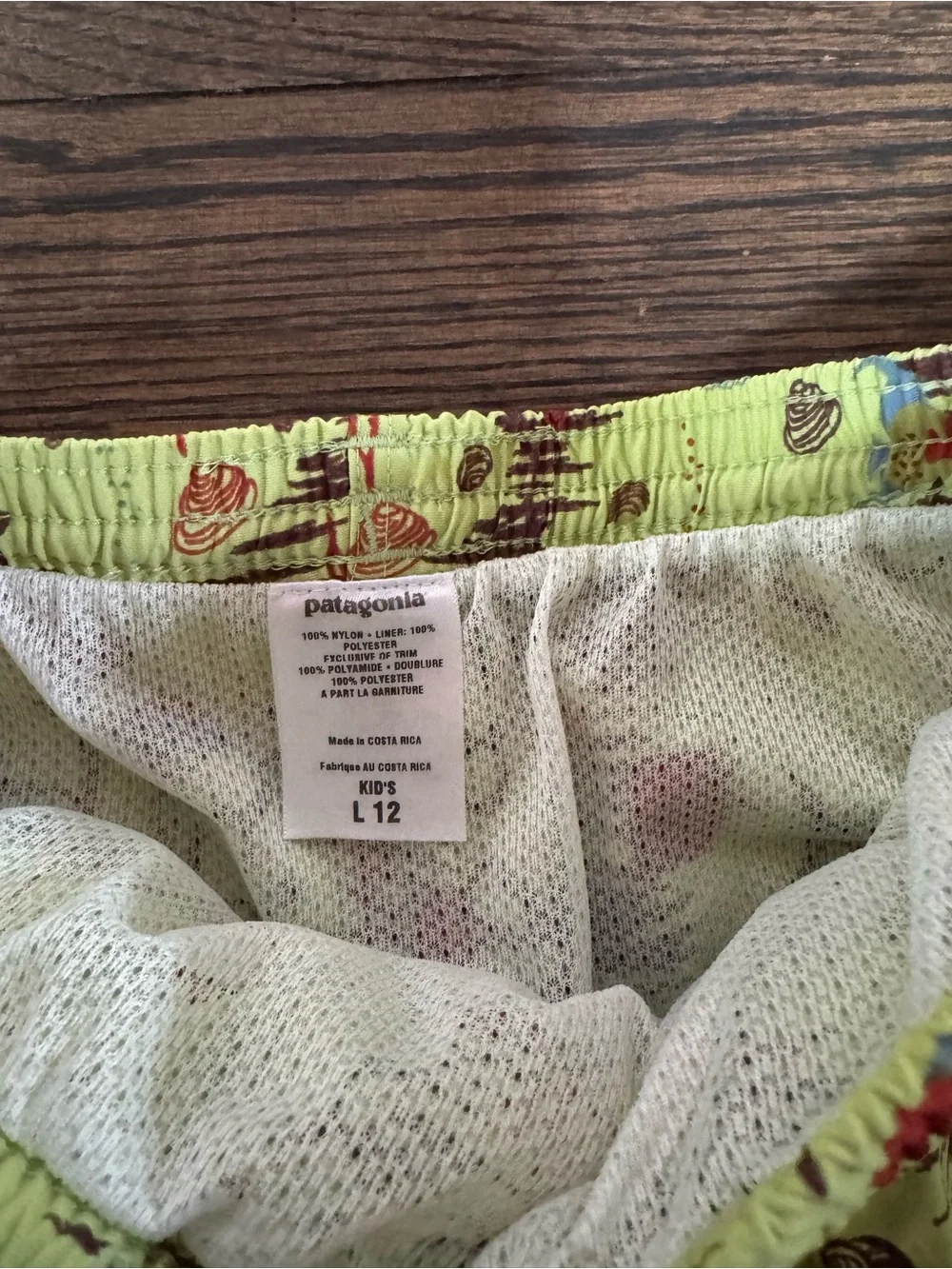 Patagonia Kids Lime Green Patterned Swim Trunks